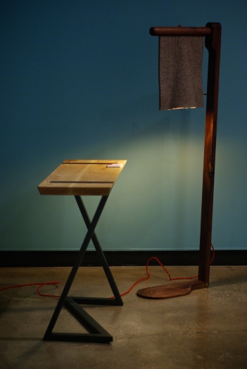 Felt lamp on display at "Sweat of Our Brow" design exhibition. 